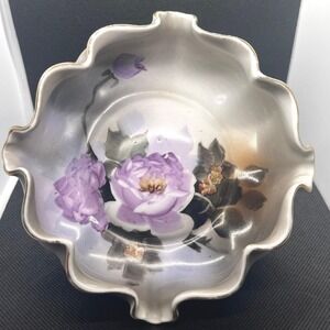 Vintage Noritake Porcelain Cigar Ashtray Ruffled Edge Hand Painted Purple Flower